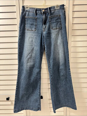 Indigo Six Women's Patch Pocket Flare Jeans Blue